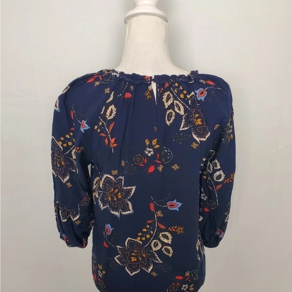 Daniel Rainn Blue Tan Relaxed 3/4 Sleeve Blouse - Picture 3 of 12